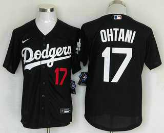 Mens Los Angeles Dodgers #17 Shohei Ohtani Number Black Stitched Cool Base Nike Jersey